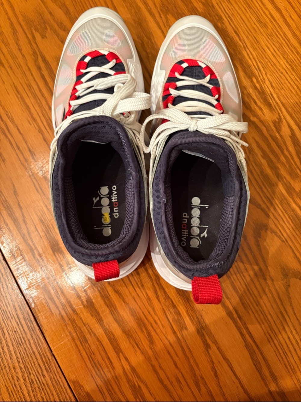 Diadora Men’s White Navy Red Athletic Sneakers with Red Heel Loop